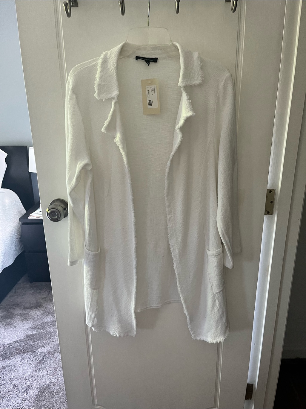 Frayed Edge Open Front White Cardigan/Jacket
